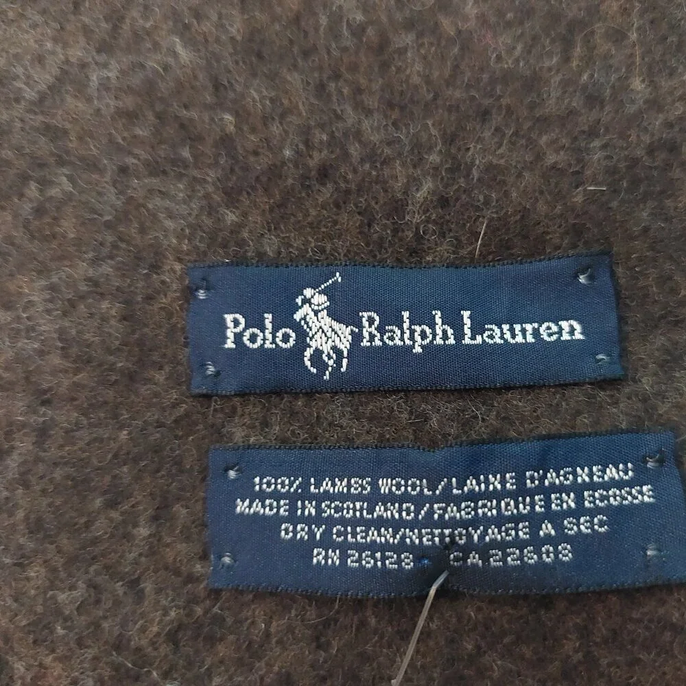 Vintage Brown Wool POLO Ralph Lauren Scarf Embroidered Polo Logo Fall Scarves